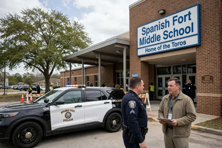 Illustration for the news story: Bathroom Graffiti Sparks Rumor Storm, Extra Police Presence at Spanish Fort Middle