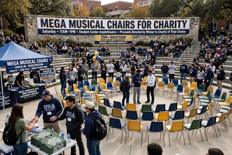 Illustration for the news story: USA Students to Play Giant Musical Chairs for Charity This Weekend