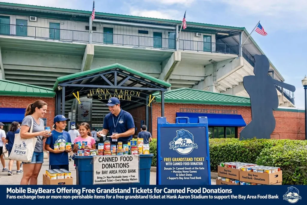 Illustration for the news story: Mobile BayBears Offering Free Grandstand Tickets for Canned Food Donations
