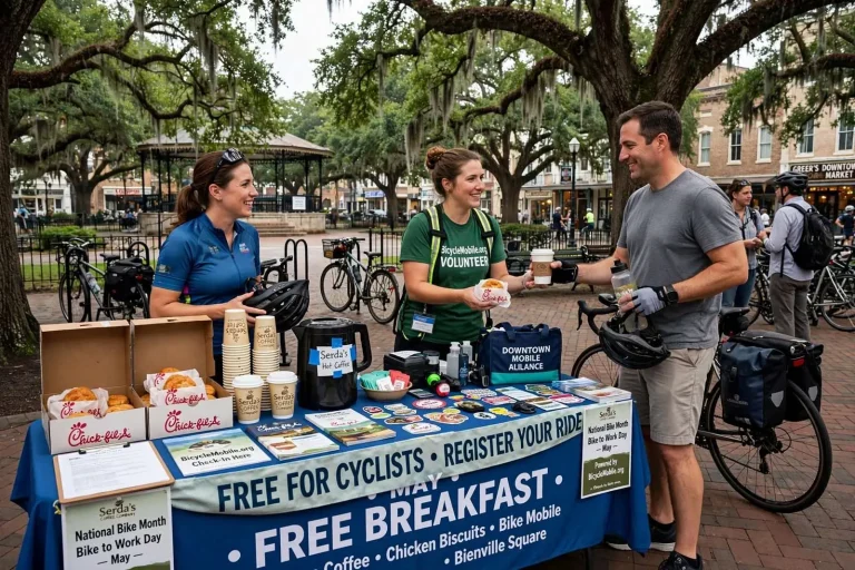 Illustration for the news story: Free Breakfast Awaits Downtown Mobile Cyclists for Bike to Work Day