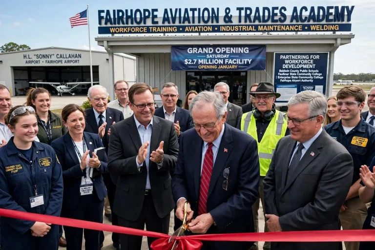 Illustration for the news story: Bentley Joins Ribbon-Cutting for Fairhope Aviation and Trades Academy