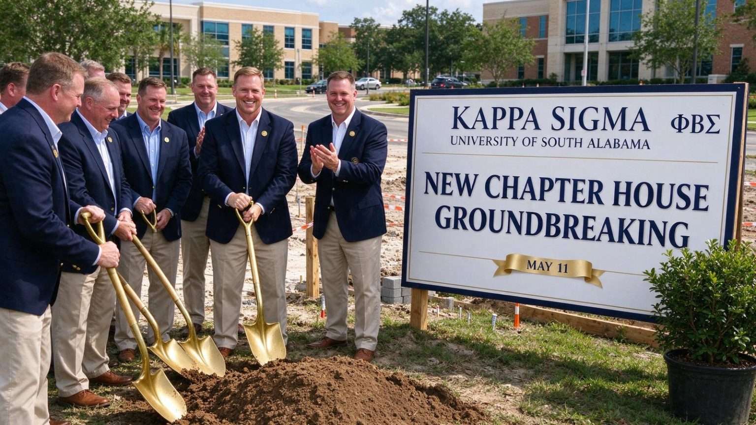 Illustration for the news story: Kappa Sigma Breaks Ground on New Fraternity House at South Alabama