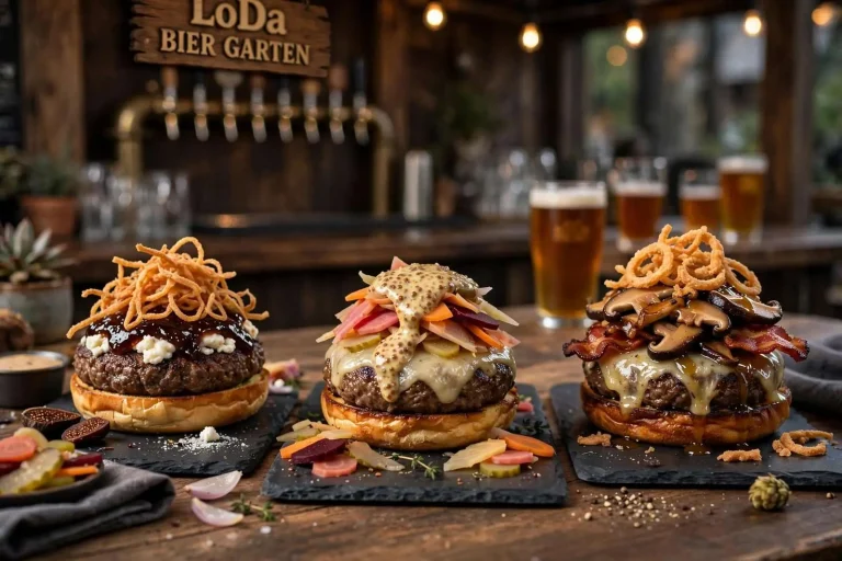 Illustration for the news story: LoDa Bier Garten Adds Exotic Burgers to the Menu