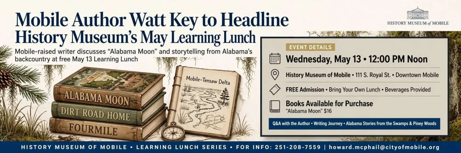 Illustration for the news story: Mobile Author Watt Key to Headline History Museum’s May Learning Lunch