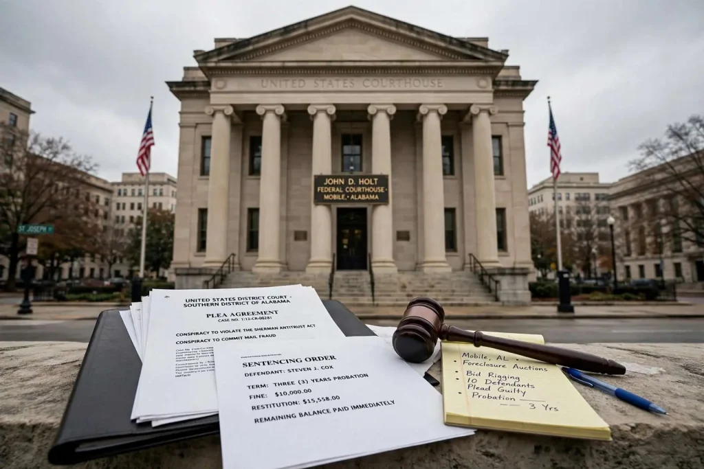 Illustration for the news story: Mobile Man Sentenced to Probation for Rigging Foreclosure Auctions