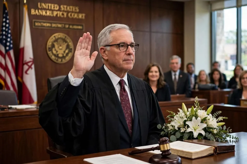 Illustration for the news story: New Mobile Bankruptcy Judge Sworn In After Decades Representing Creditors