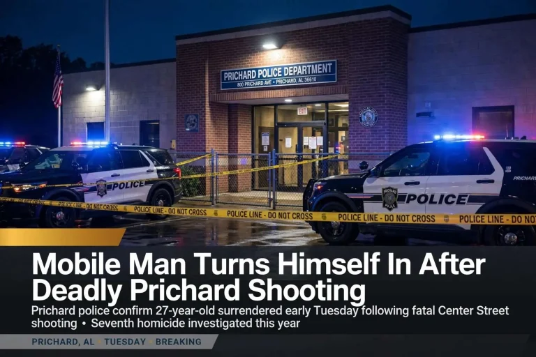 Illustration for the news story: Mobile Man Turns Himself In After Deadly Prichard Shooting
