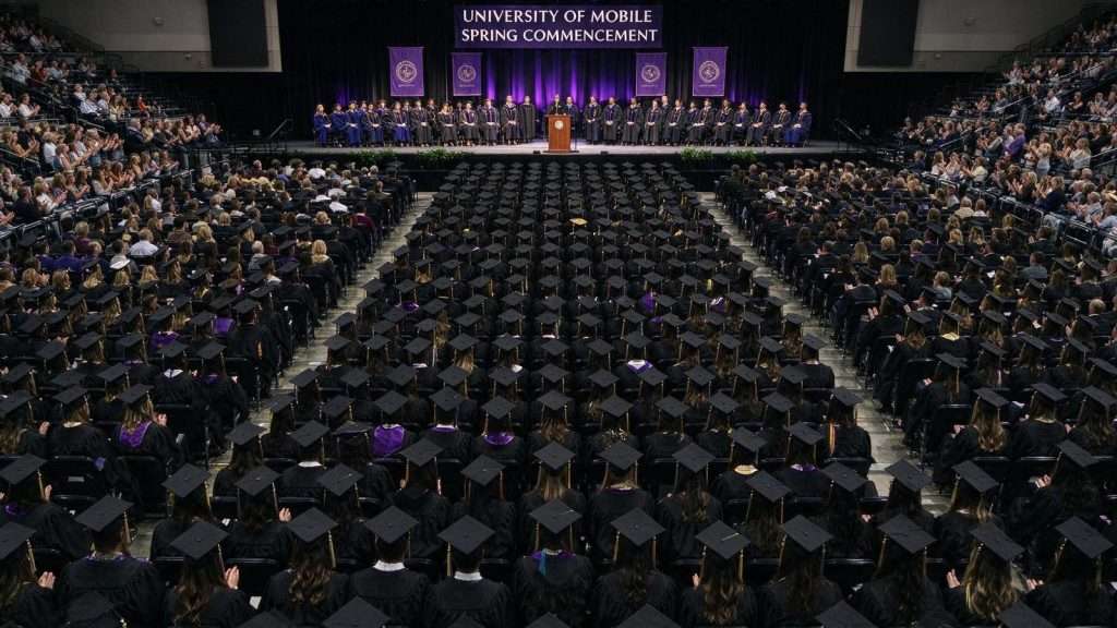 Illustration for the news story: University of Mobile Sends Off Nearly 370 Graduates at Spring Commencement
