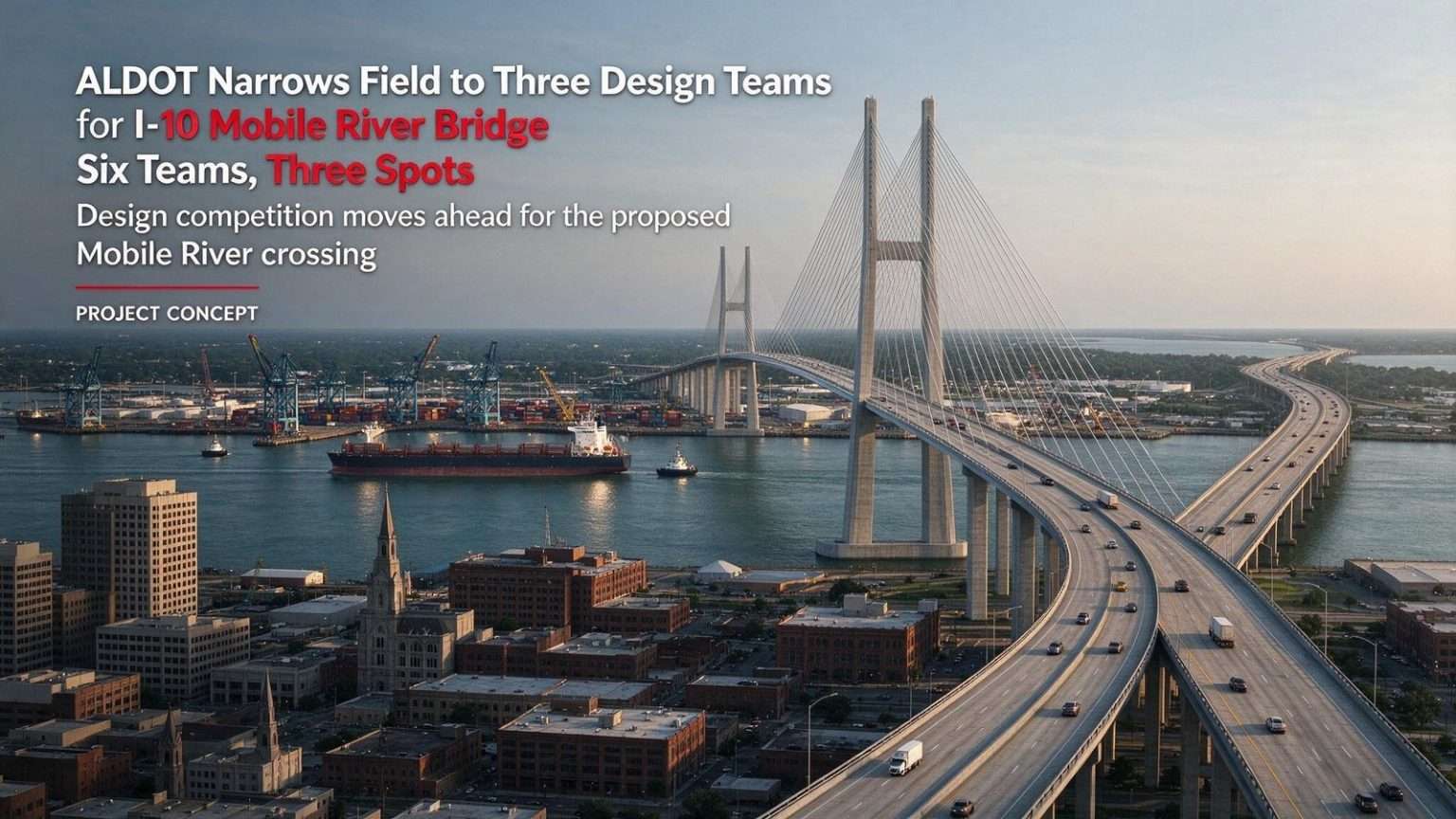 Illustration for the news story: ALDOT Narrows Field to Three Design Teams for I-10 Mobile River Bridge