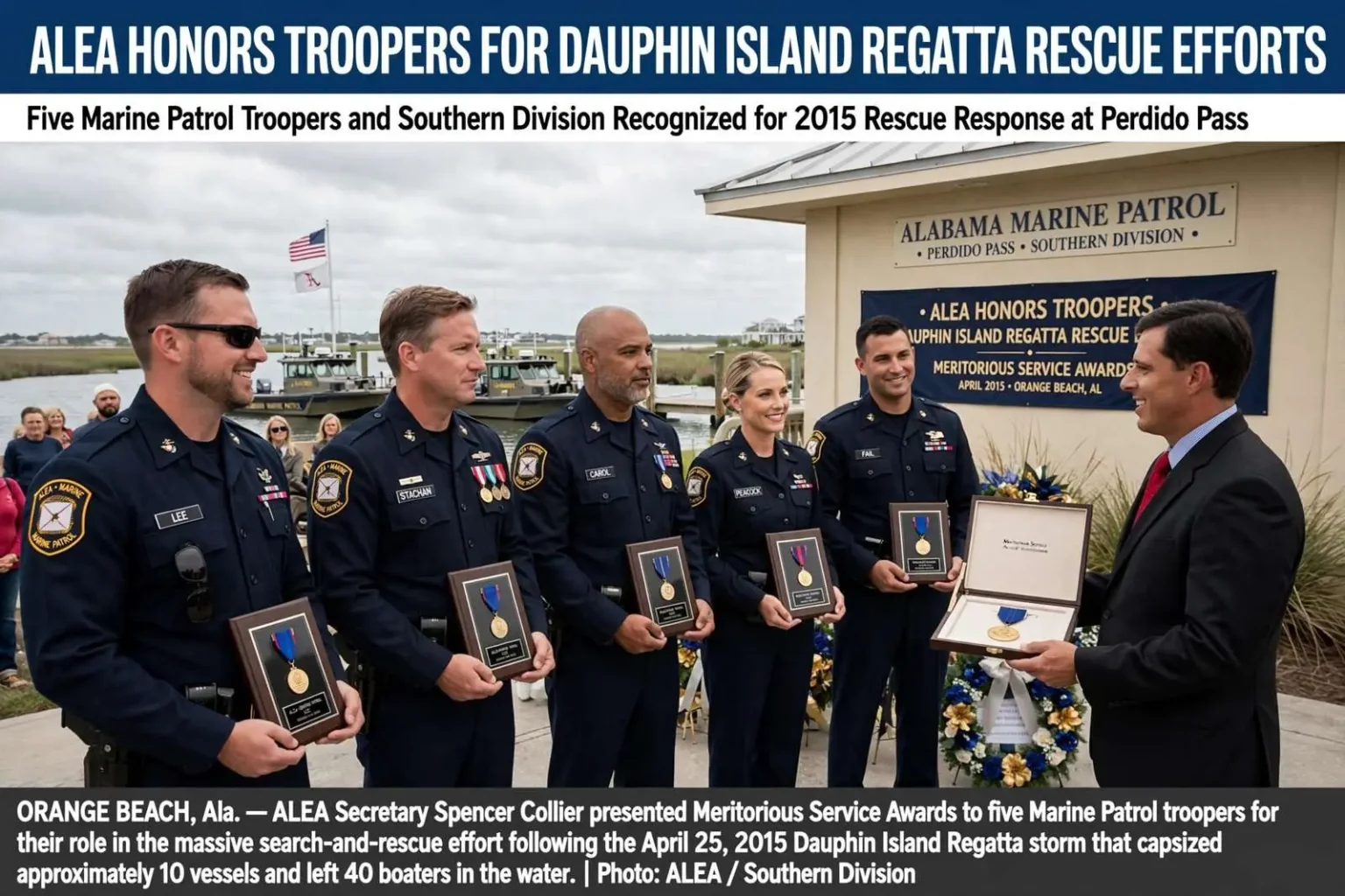 Illustration for the news story: ALEA Honors Troopers for Dauphin Island Regatta Rescue Efforts