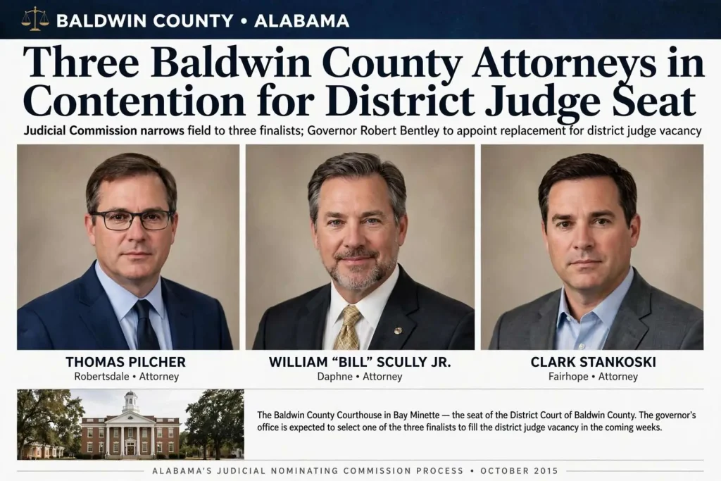 Illustration for the news story: Three Baldwin County Attorneys in Contention for District Judge Seat