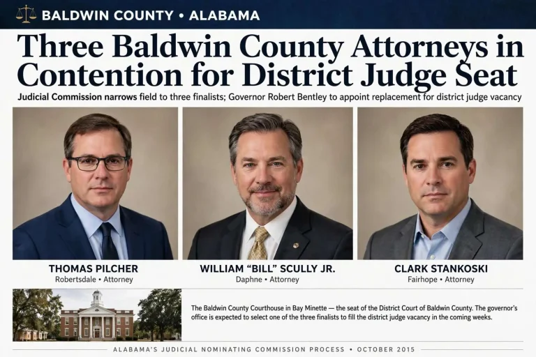 Illustration for the news story: Three Baldwin County Attorneys in Contention for District Judge Seat