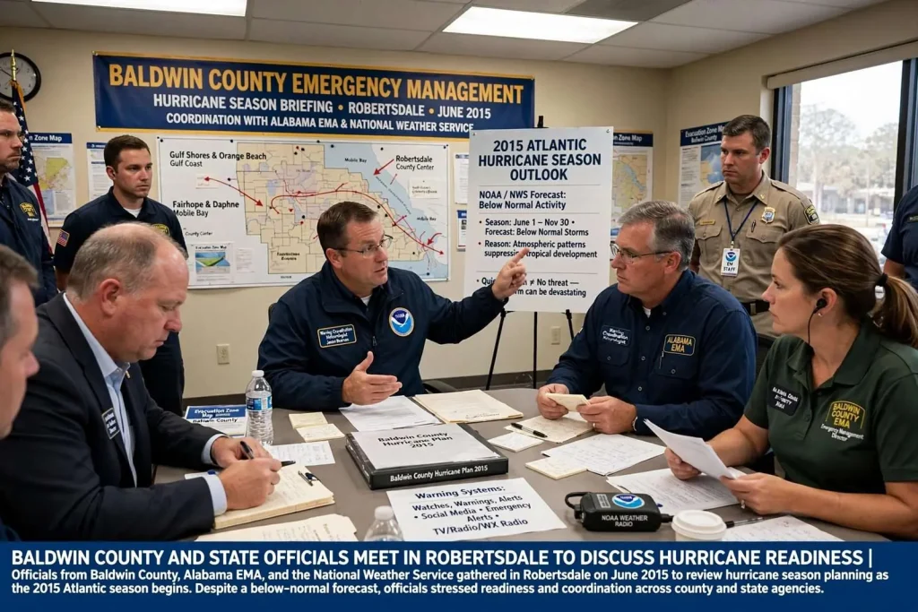 Illustration for the news story: Baldwin County and State Officials Meet in Robertsdale to Discuss Hurricane Readiness