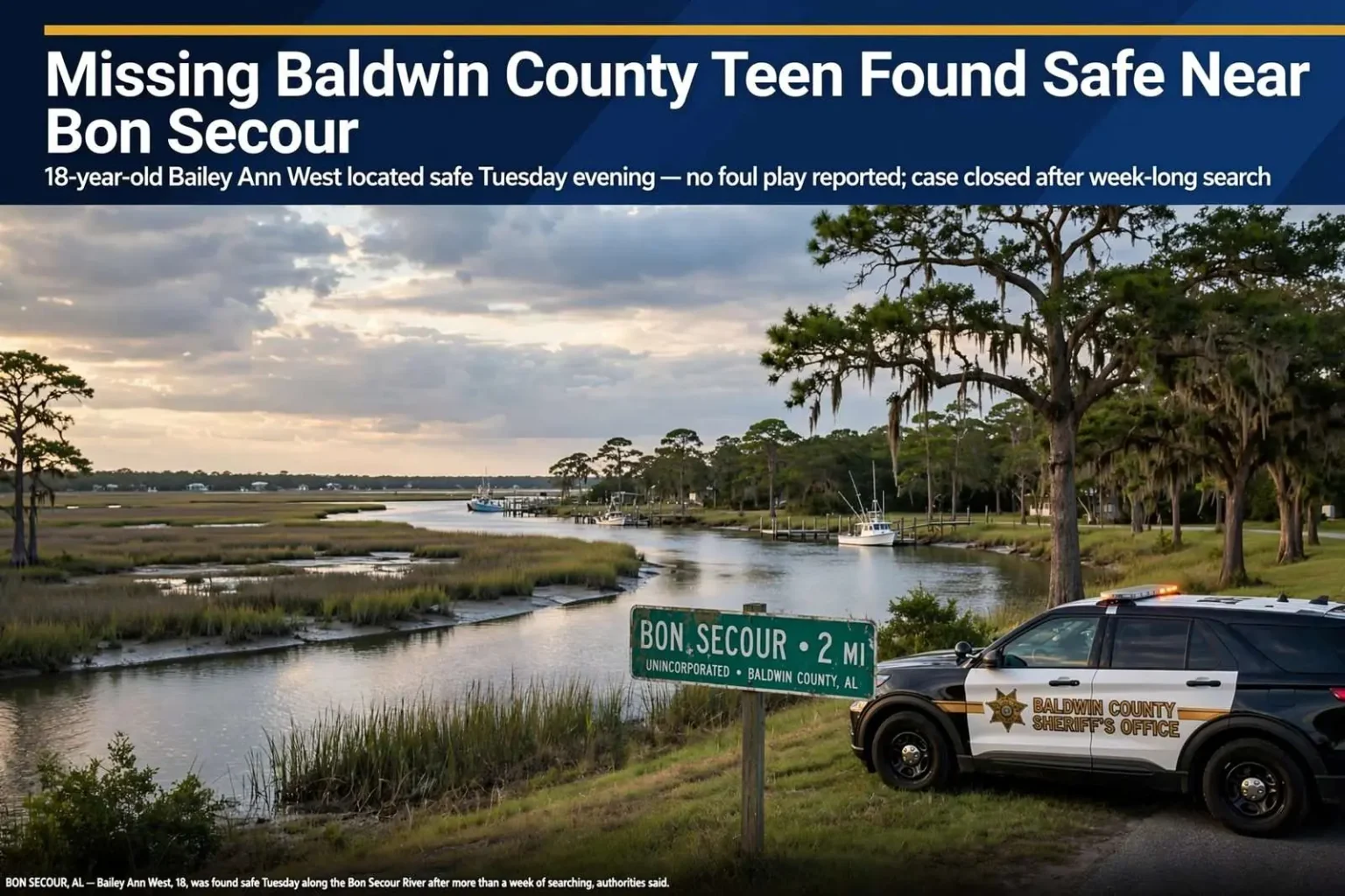 Illustration for the news story: Missing Baldwin County Teen Found Safe Near Bon Secour