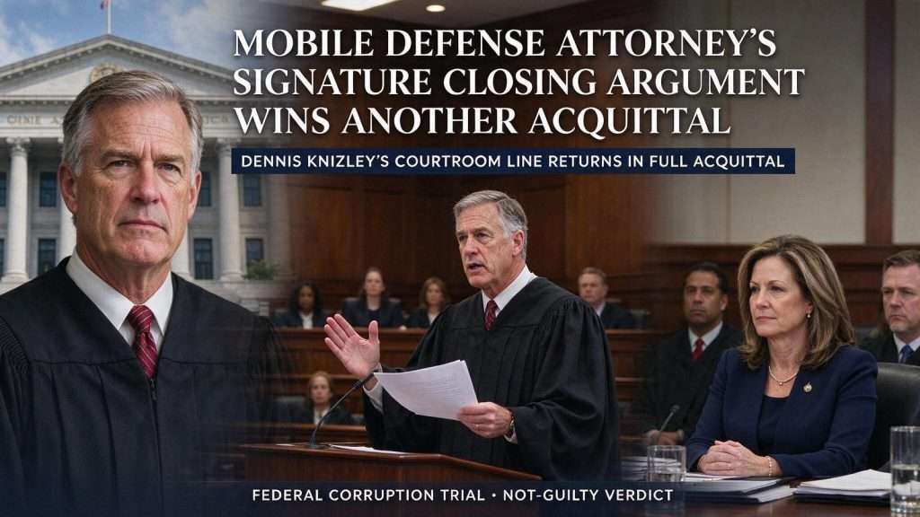 Illustration for the news story: Mobile Defense Attorney’s Signature Closing Argument Wins Another Acquittal