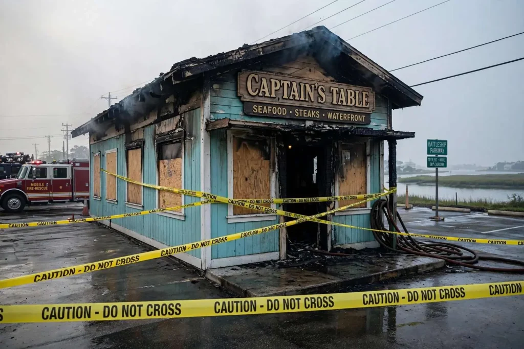 Illustration for the news story: Suspected Arson Causes $105,000 in Damage at Captain’s Table Restaurant