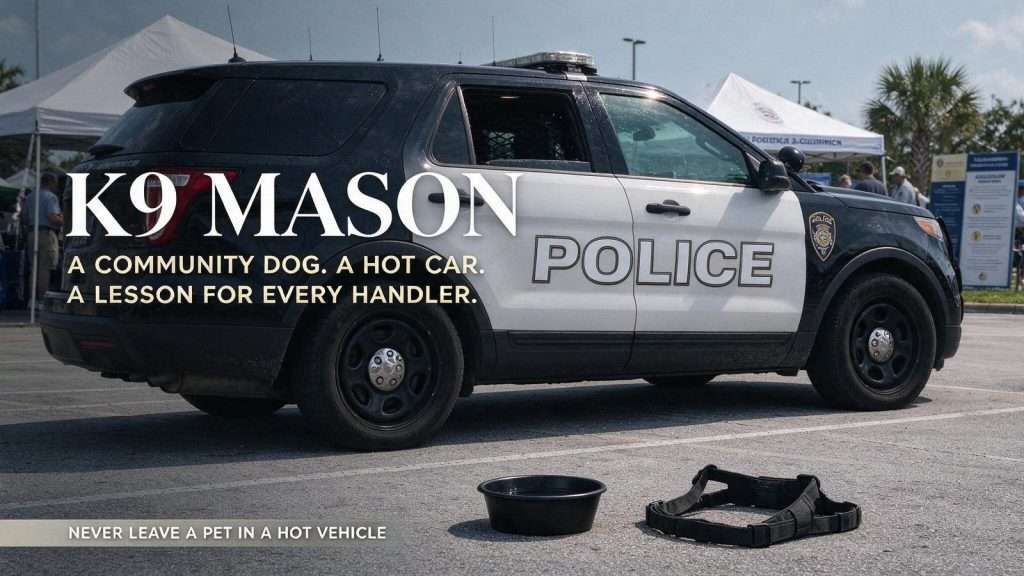 Illustration for the news story: Gulf Shores Police K9 Dies After Being Left in Hot Patrol Car