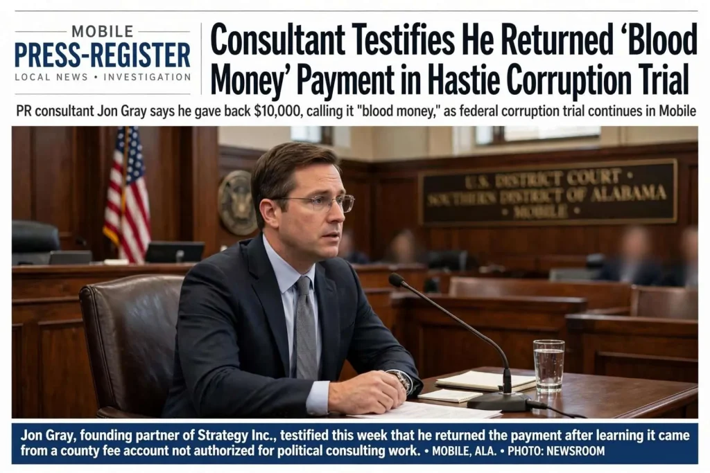Illustration for the news story: Consultant Testifies He Returned ‘Blood Money’ Payment in Hastie Corruption Trial