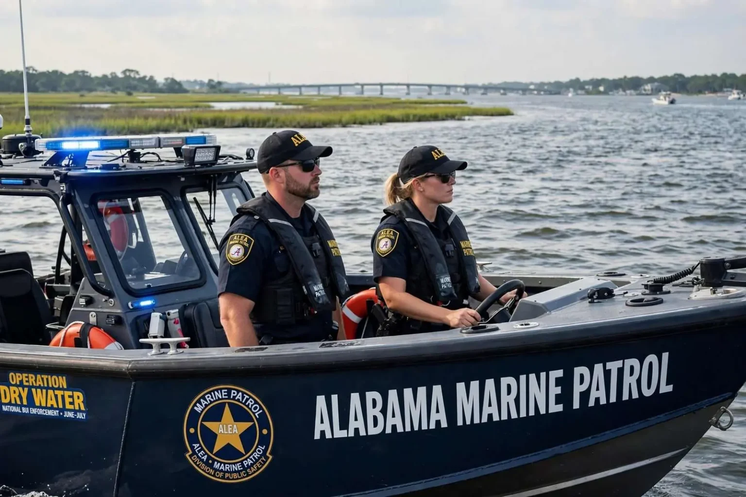 Illustration for the news story: Marine Patrol Troopers Step Up Boating-Under-the-Influence Patrols Along South Alabama Waterways