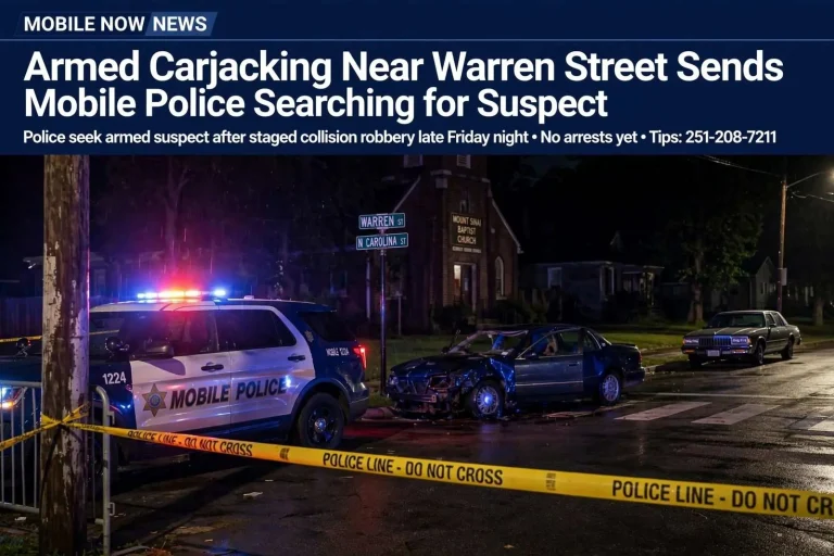 Illustration for the news story: Armed Carjacking Near Warren Street Sends Mobile Police Searching for Suspect