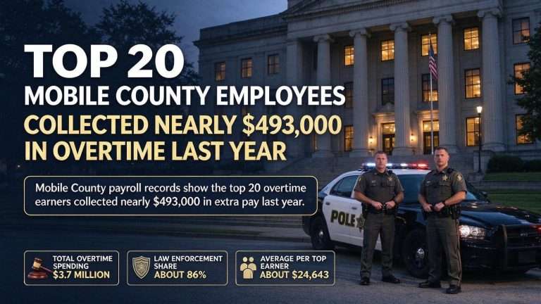 Illustration for the news story: Top 20 Mobile County Employees Collected Nearly $493,000 in Overtime Last Year