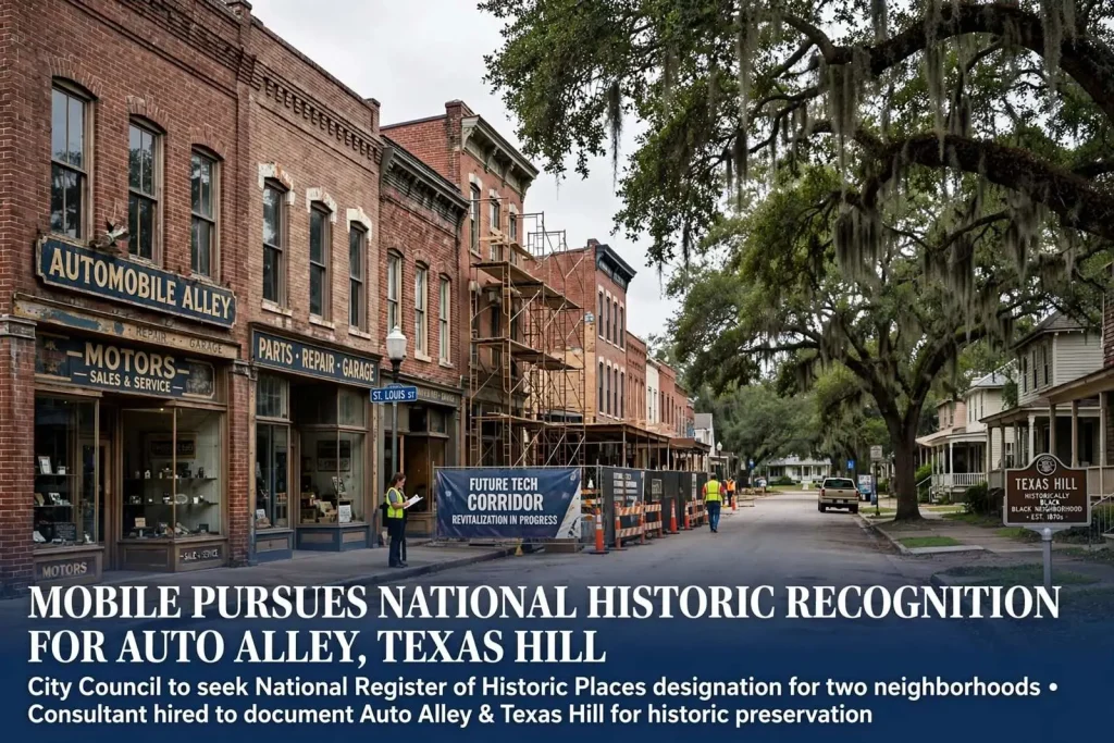 Illustration for the news story: Mobile Pursues National Historic Recognition for Auto Alley, Texas Hill