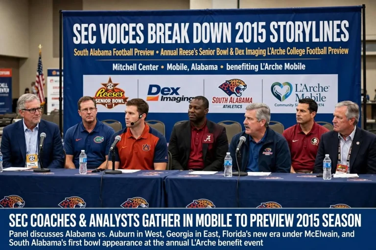 Illustration for the news story: SEC Voices Break Down 2015 Storylines at South Alabama Football Preview