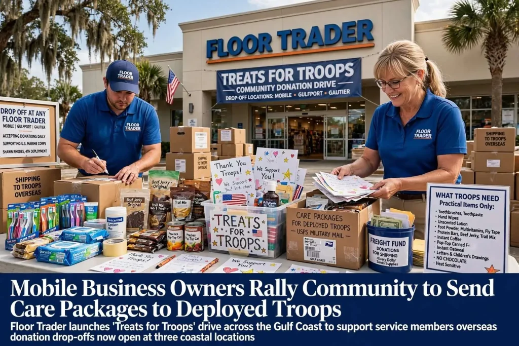 Illustration for the news story: Mobile Business Owners Rally Community to Send Care Packages to Deployed Troops