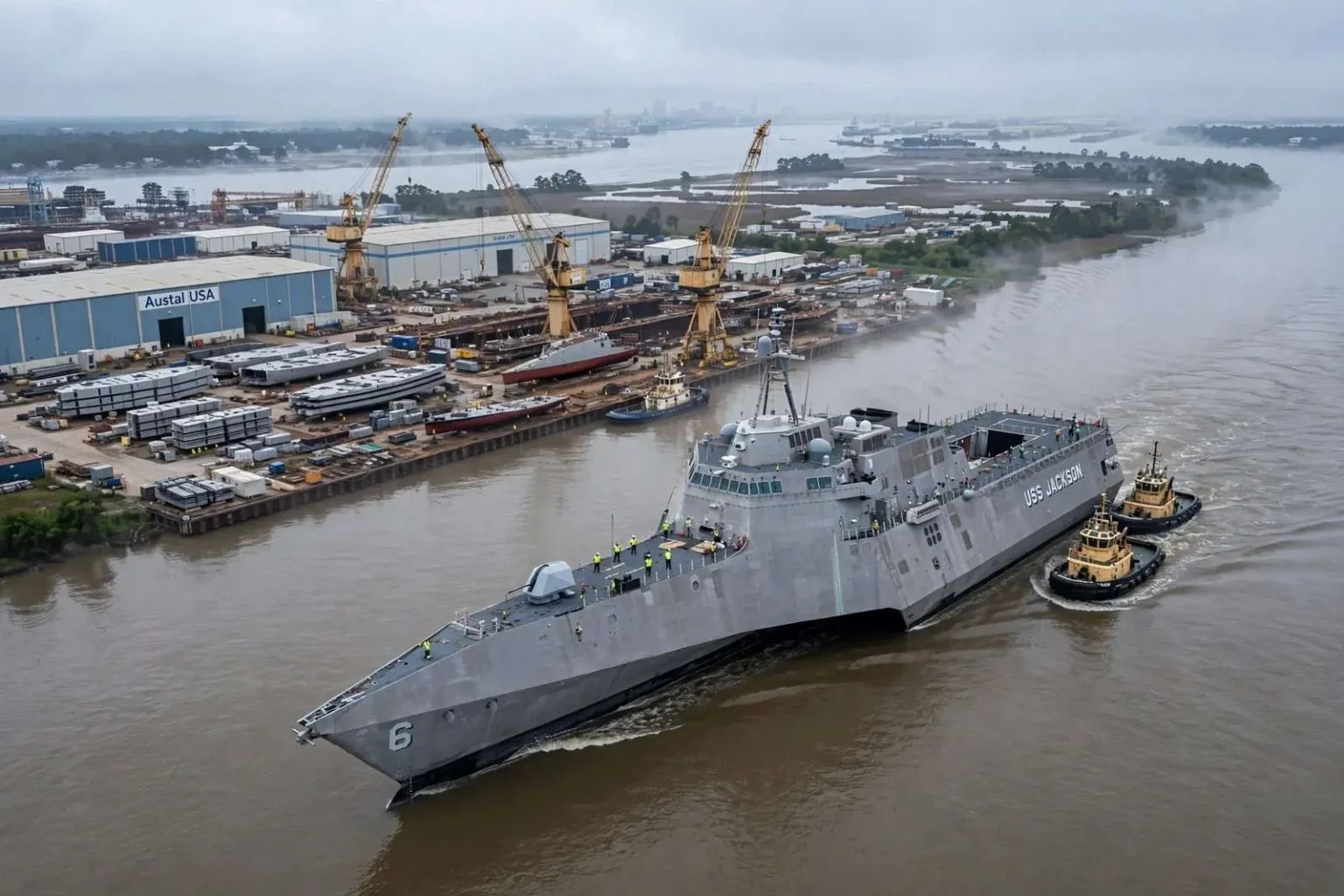 Illustration for the news story: USS Jackson Heads Down the Mobile River for Builder’s Sea Trial