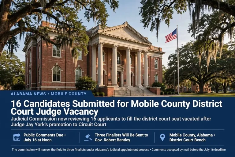 Illustration for the news story: 16 Candidates Submitted for Mobile County District Court Judge Vacancy
