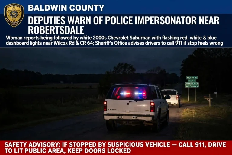 Illustration for the news story: Baldwin County Deputies Warn of Police Impersonator Near Robertsdale