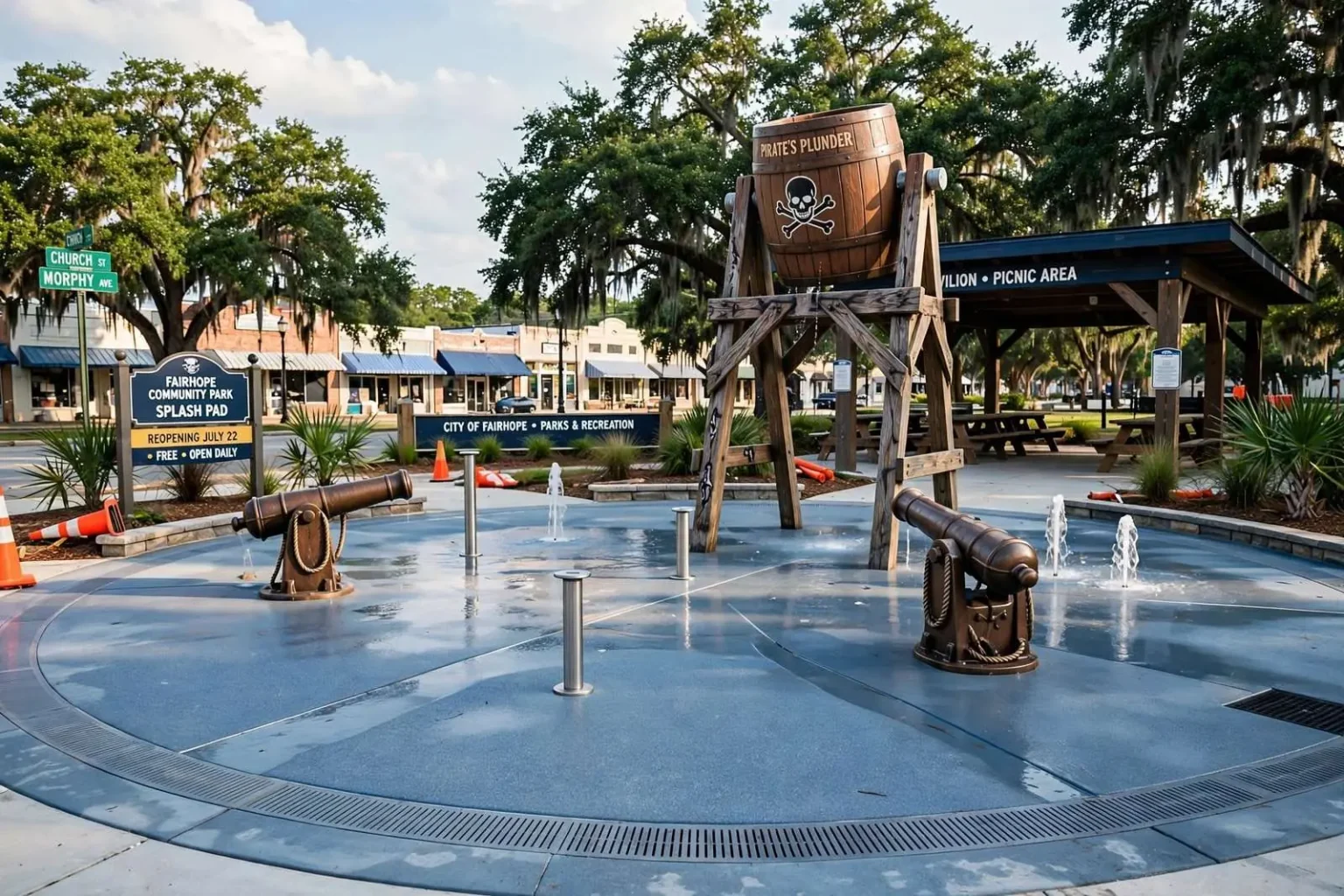 Illustration for the news story: Fairhope’s Rebuilt Splash Pad Set to Reopen This Month