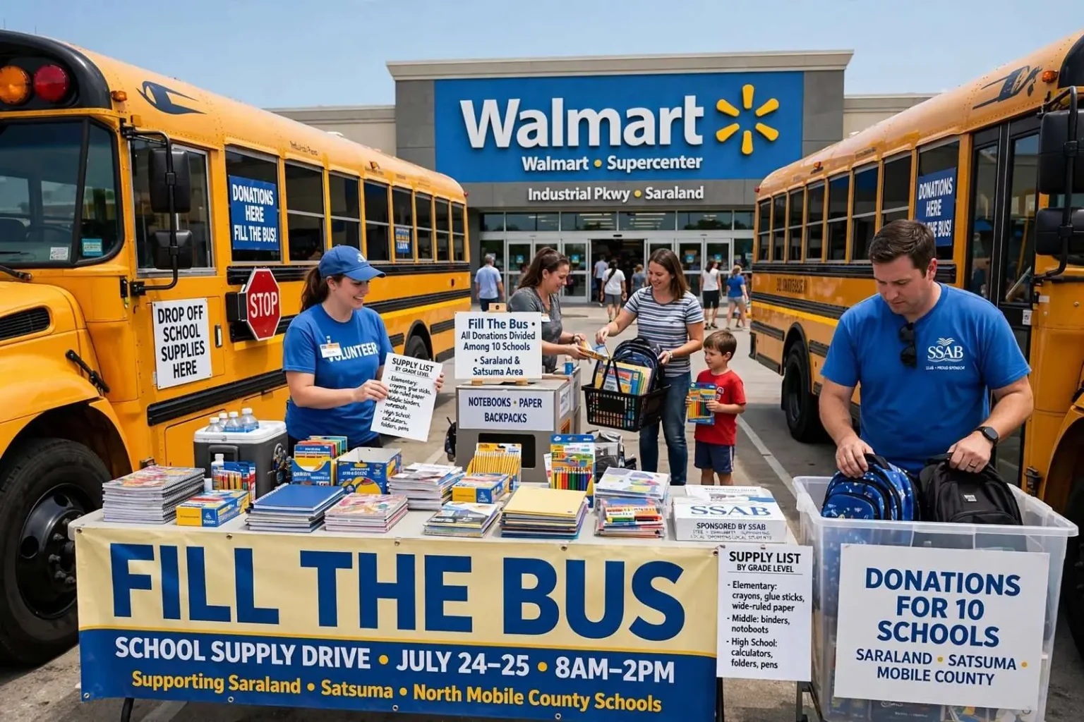 Illustration for the news story: ‘Fill the Bus’ School Supply Drive Serves Saraland-Area Students