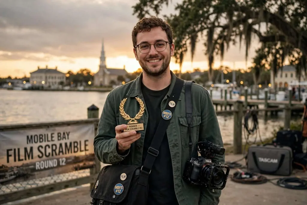 Illustration for the news story: First-Time Filmmaker Elliot Johnson Wins Mobile Bay Film Scramble #12