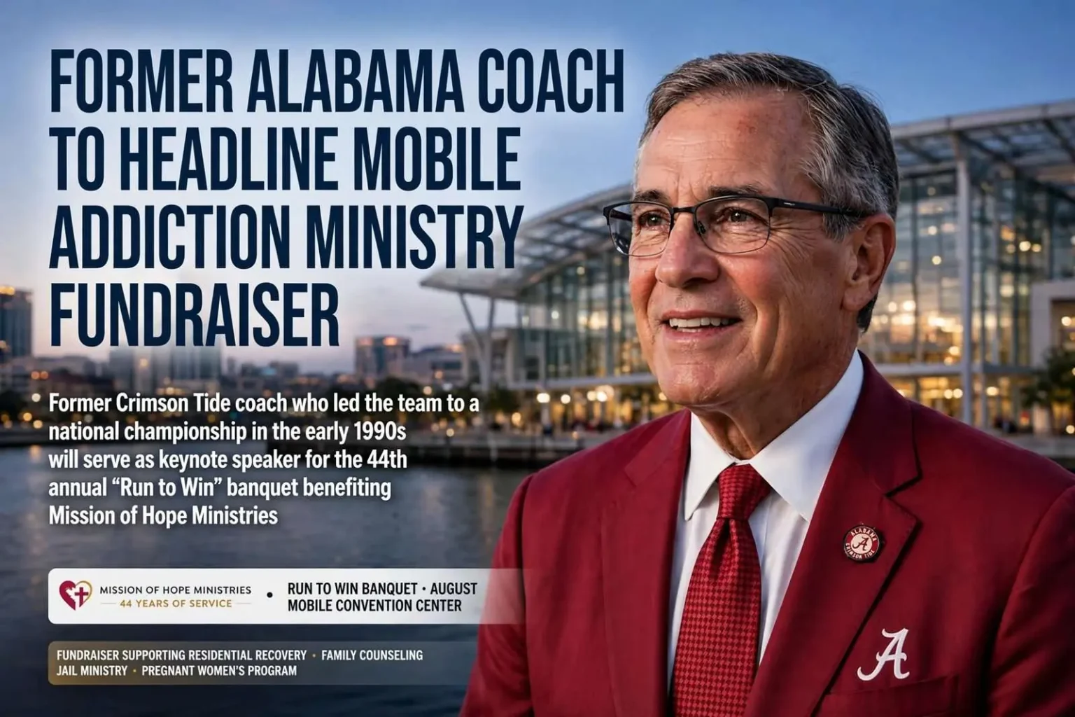 Illustration for the news story: Former Alabama Coach to Headline Mobile Addiction Ministry Fundraiser