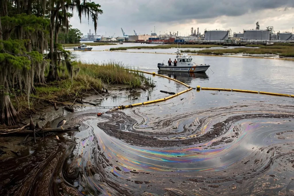Illustration for the news story: Company Agrees to $1.3 Million Payout Over 2011 Mobile River Oil Spill