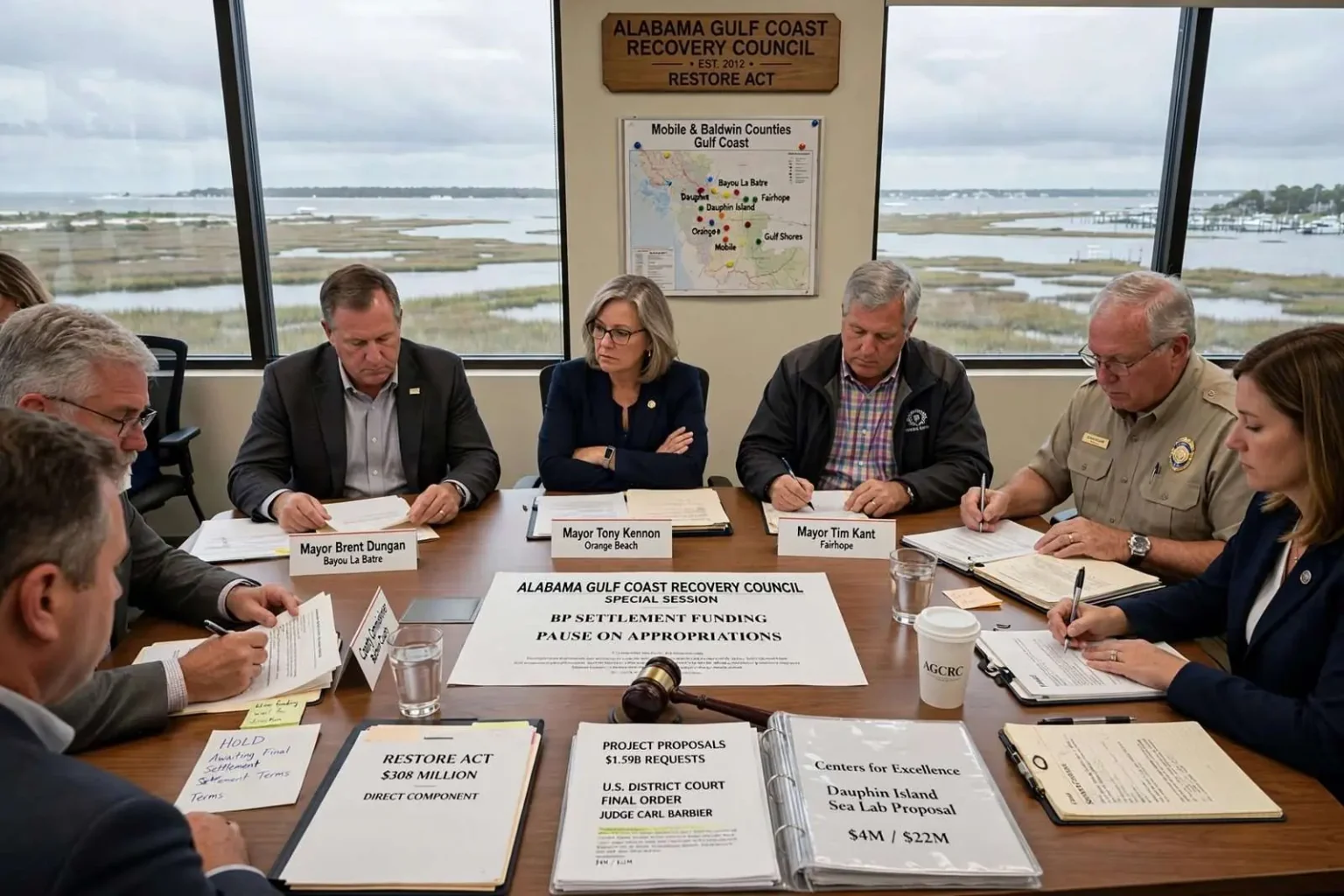 Illustration for the news story: Gulf Coast Recovery Council Holds Off on BP Settlement Spending