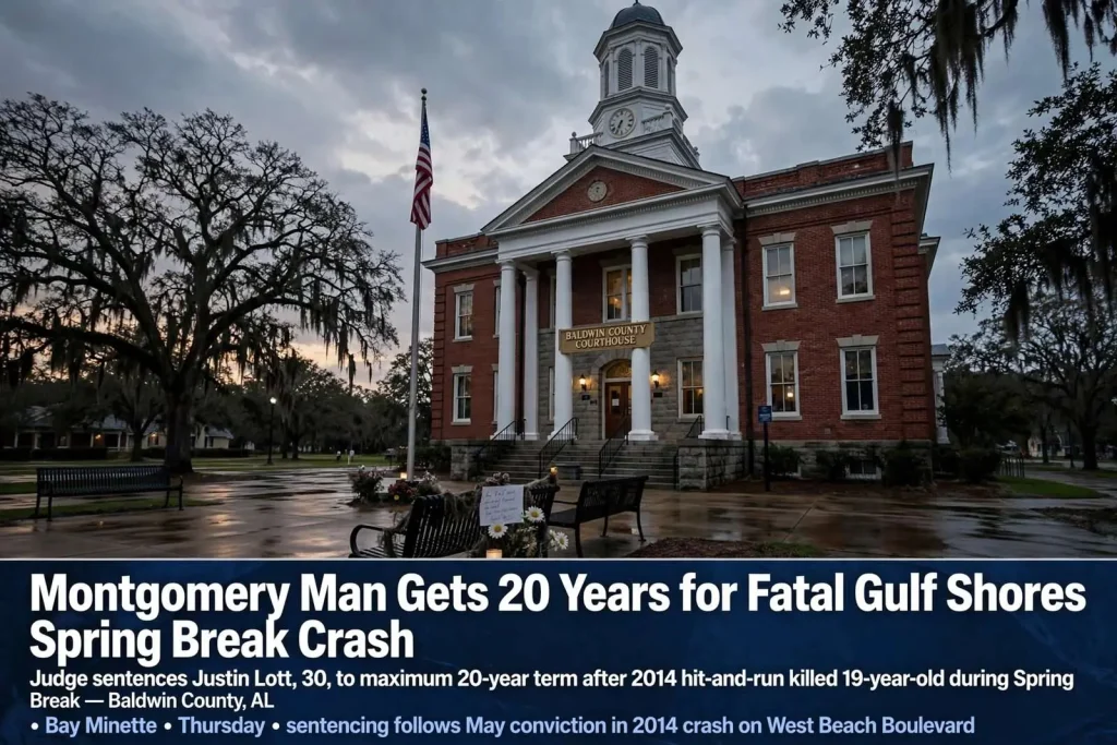Illustration for the news story: Montgomery Man Gets 20 Years for Fatal Gulf Shores Spring Break Crash