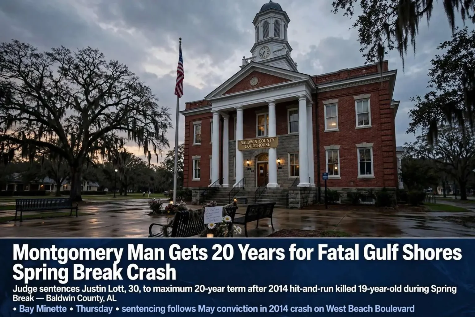 Illustration for the news story: Montgomery Man Gets 20 Years for Fatal Gulf Shores Spring Break Crash