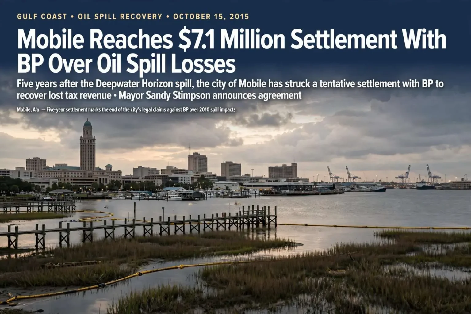 Illustration for the news story: Mobile Reaches $7.1 Million Settlement With BP Over Oil Spill Losses