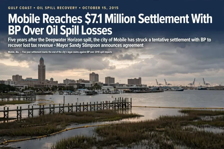 Illustration for the news story: Mobile Reaches $7.1 Million Settlement With BP Over Oil Spill Losses