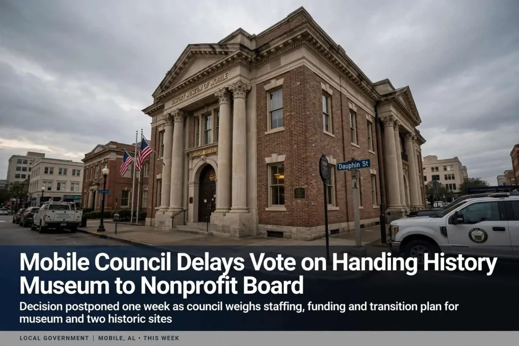 Illustration for the news story: Mobile Council Delays Vote on Handing History Museum to Nonprofit Board