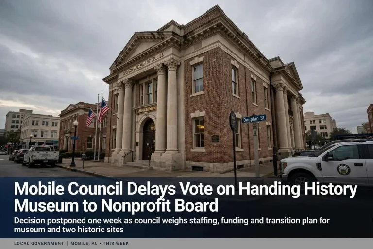 Illustration for the news story: Mobile Council Delays Vote on Handing History Museum to Nonprofit Board
