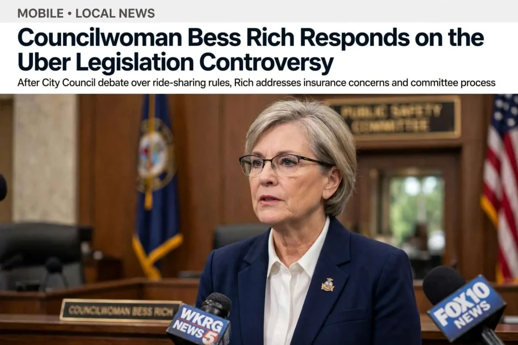 Illustration for the news story: Mobile Councilwoman Bess Rich Responds on the Uber Legislation Controversy