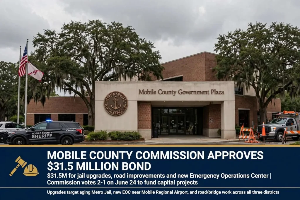 Illustration for the news story: Mobile County Commission Approves $31.5 Million Bond for Jail, Road and Emergency Center Upgrades