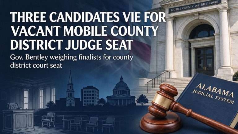 Illustration for the news story: Three Candidates Vie for Vacant Mobile County District Judge Seat