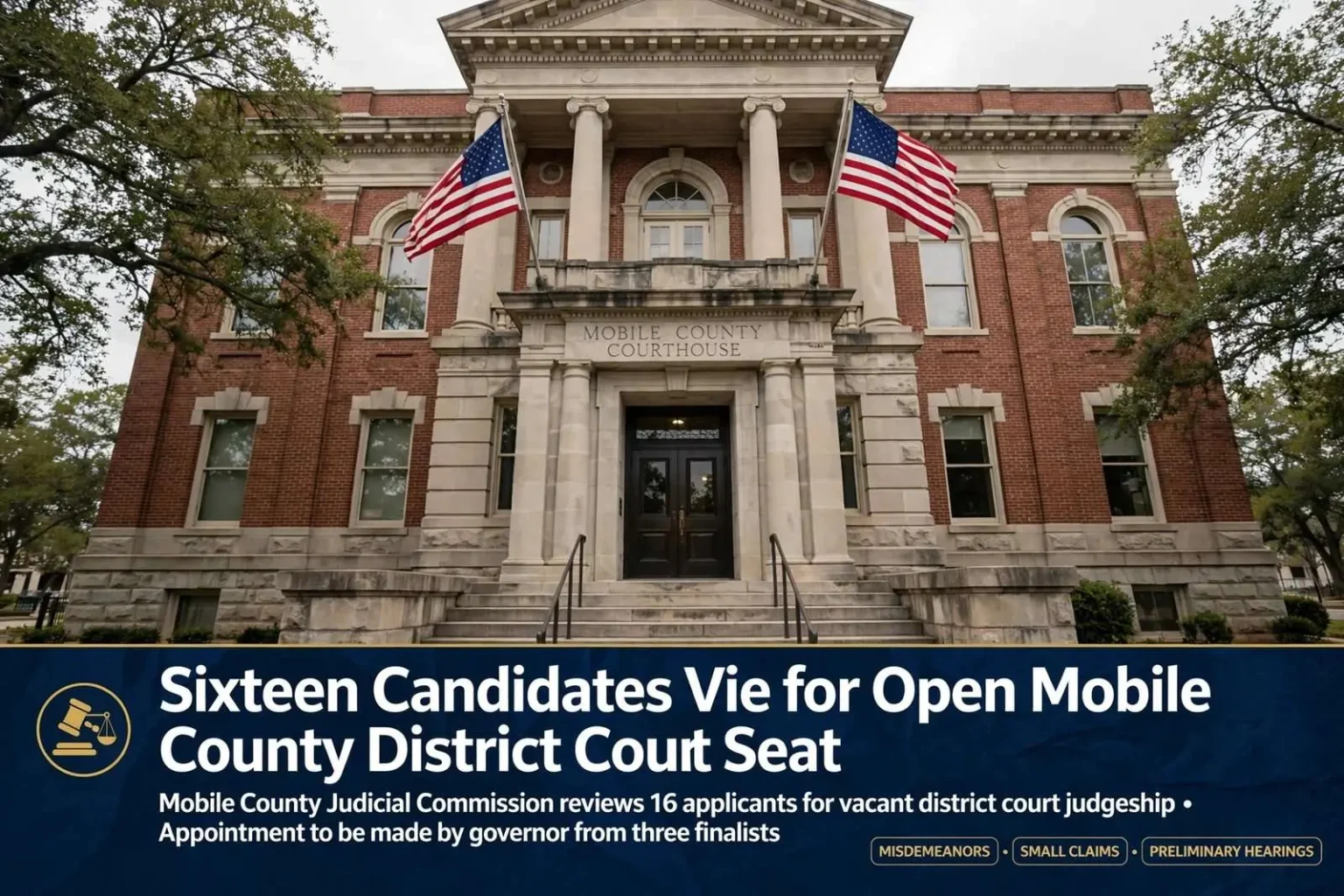 Illustration for the news story: Sixteen Candidates Vie for Open Mobile County District Court Seat