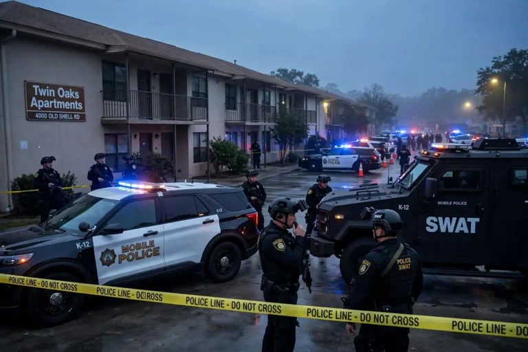 Illustration for the news story: Mobile SWAT Standoff Ends in Arrest After Domestic Violence Shooting
