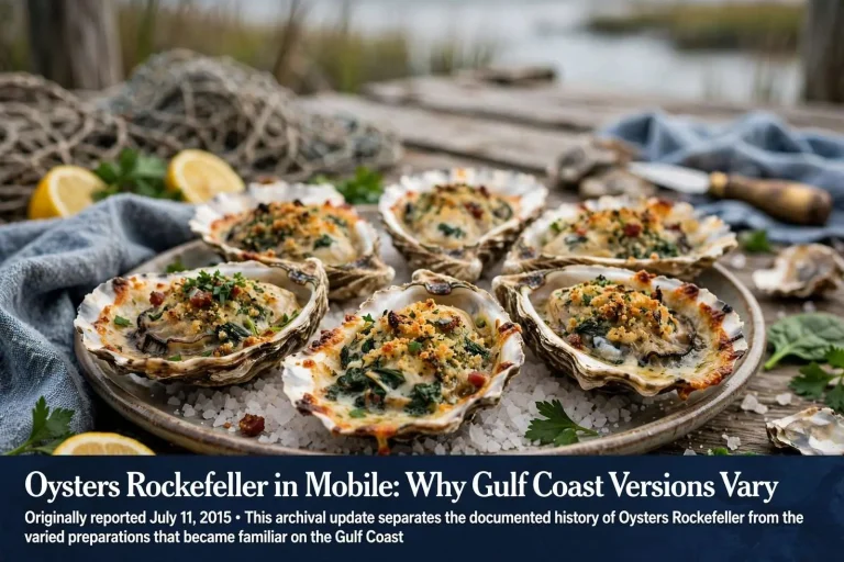 Illustration for the news story: Oysters Rockefeller in Mobile: Why Gulf Coast Versions Vary