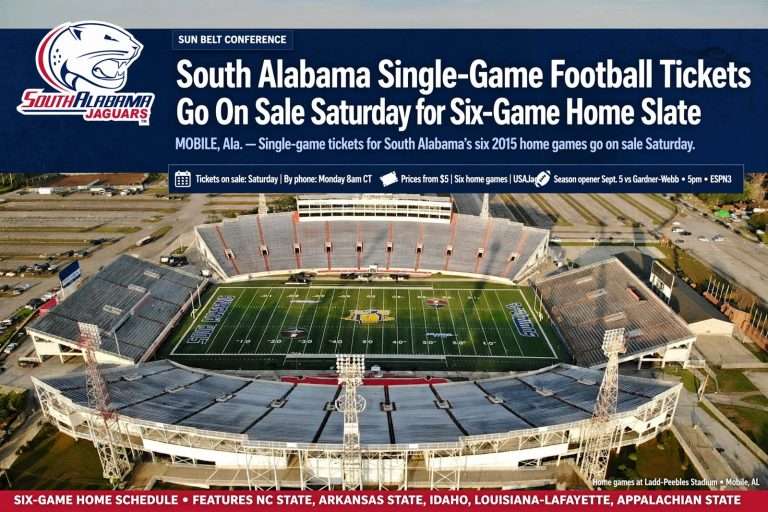 Illustration for the news story: South Alabama Single-Game Football Tickets Go On Sale Saturday for Six-Game Home Slate